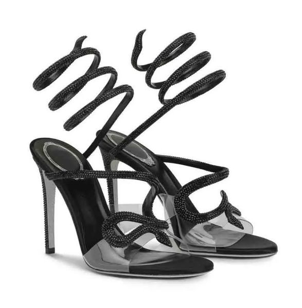 

wedding pump bride lady jewel strass sandal heels embellished heel snake crystal sandals luxury designer shoes slingback pumps with original, Black