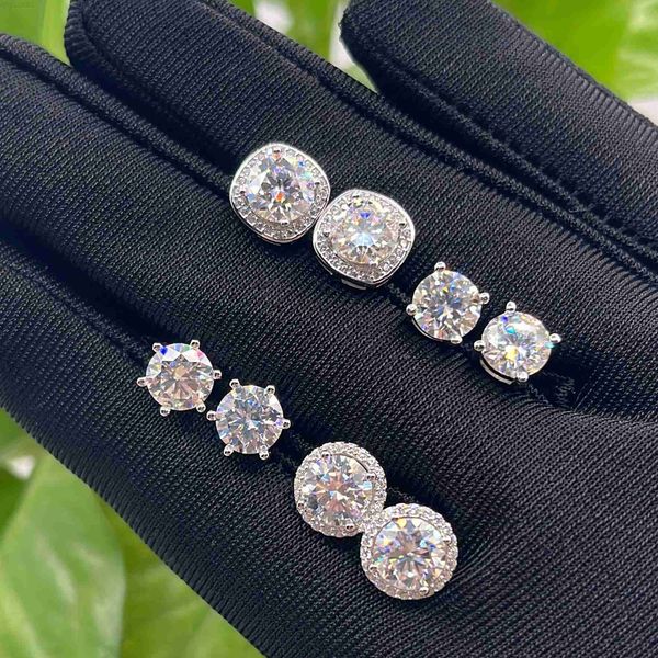 

test certificate 925 sterling silver diamond earrings green moissanite stud earrings, Golden