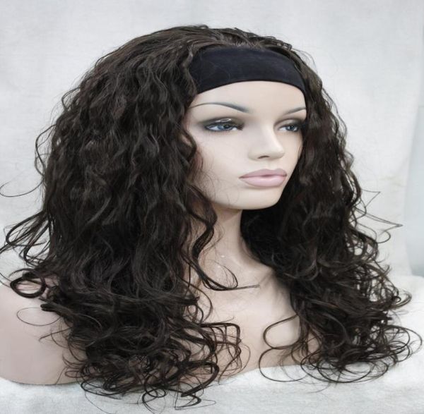 

hivision new charming healthy fashion dark chocolate wavy curly 34 wig with headband synthetic women039s half wig8497999, Black