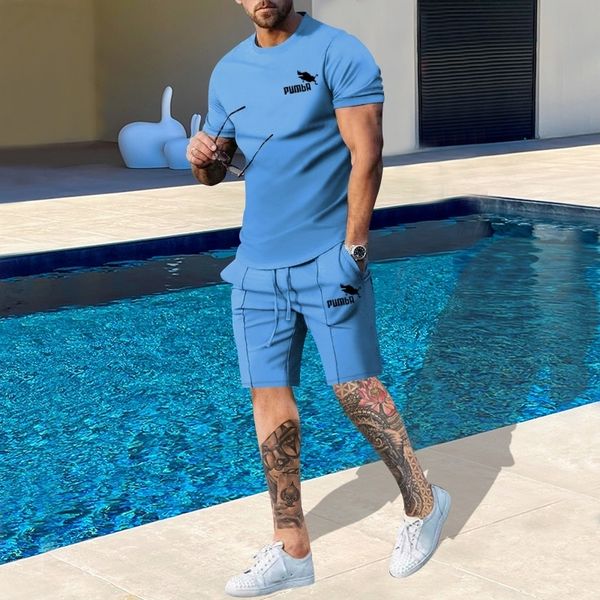 

men s tracksuits summer round neck short sleeved t shirt shorts casual suit men s trend fashion sports brand two piece set 230724, Gray