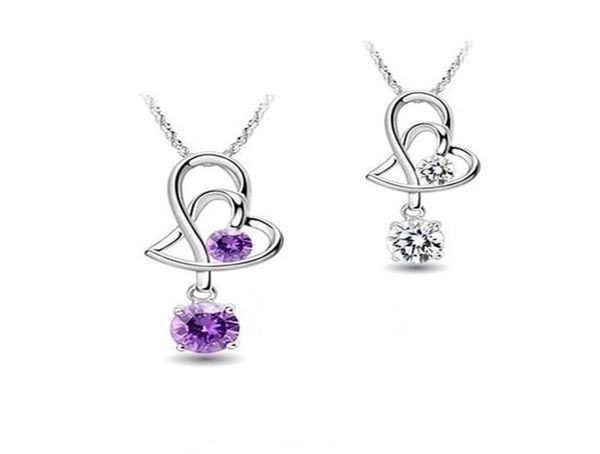 

exquisite heart necklaces women girl gift cubic zircona pendant necklace imitation 925 sterling silver chain jewelry plated silver3598511