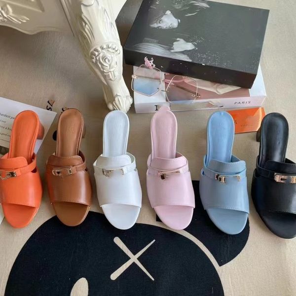 

chunky block heels h mules high heel sandals with rose gold turn lock buckle famous brand slides pumps women ladies wedding party dress shoe, Black