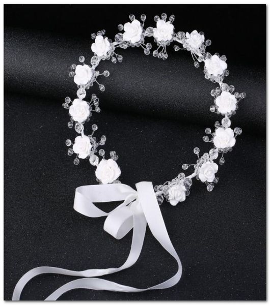 

bridal crystal white wedding flower crown girls stereo flowers ribbon bows princess wreath children039s day party garland hair 1726674, Slivery;white