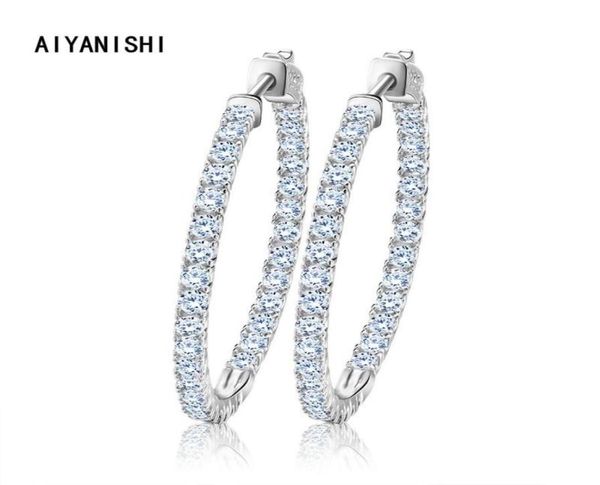 

real 925 sterling silver classic big hoop earrings luxury sona diamond fashion simple minimal gifts huggie5960307, Golden;silver