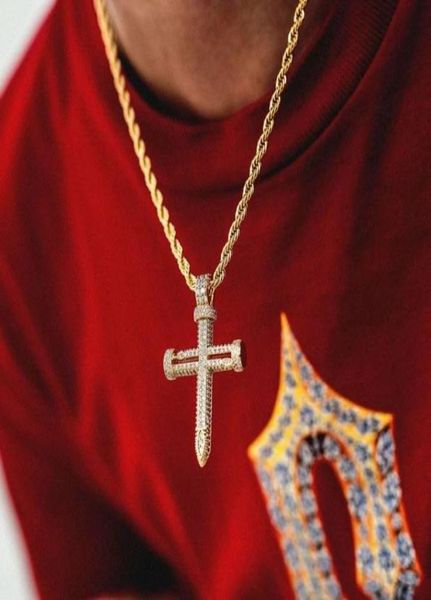 

nail shape cross full zircon men039s hiphop pendant necklace goldplated silverplated brass pendant selling in europe and 4240026, Silver