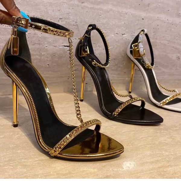 

genuine naked tom-fords high woman gold sandal brands luxury queen heeled pop pumps heels nappa heel leather padlock sandals pump, Black