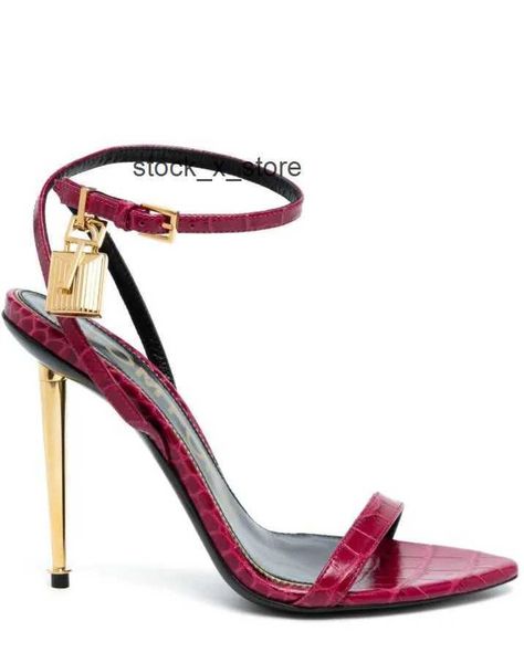 

party tom-fords elegant brand women f- heel padlock pointy naked sandals shoes hardware lock and heel key women metal stiletto dress wedding, Black