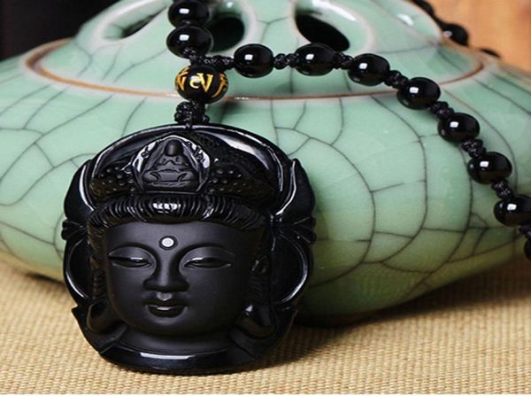 

new arrival black stone obsidian buddha pendant necklace lucky beaded chain necklace for woman men3152276