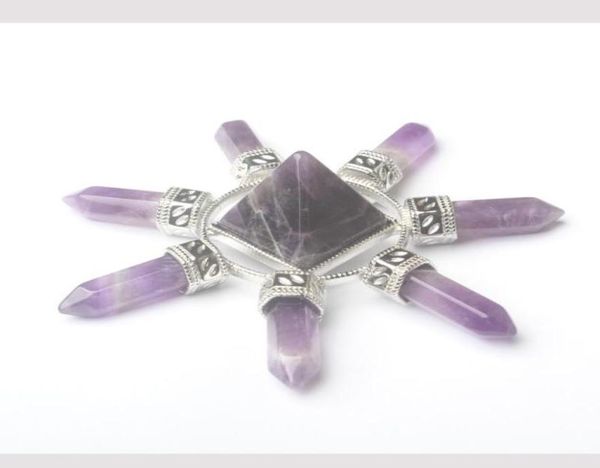 

pendant necklaces natural rose pink quartz clear crystal amethysts 7 chakra hexagon prism magic wand energy tower reiki pendulum h8403563, Silver