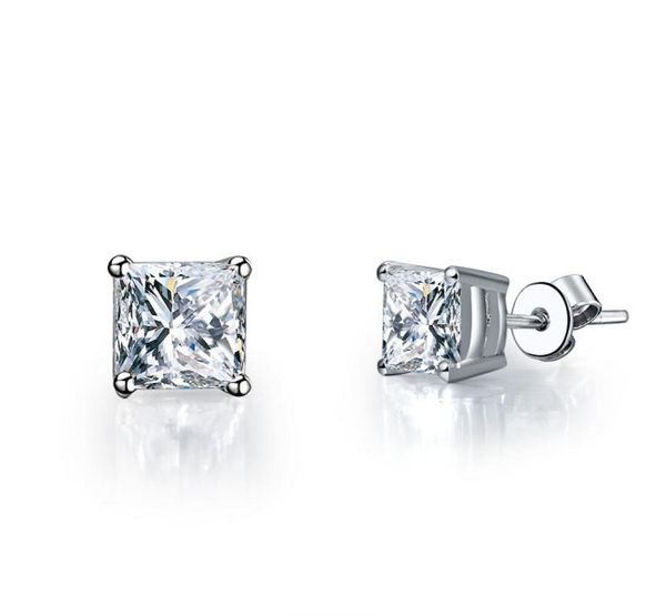 

luxury princess cut stud earrings 2 caratpair synthetic diamond stud earrings 925 silver platinum plated wedding jewelry for wome8215210, Golden;silver
