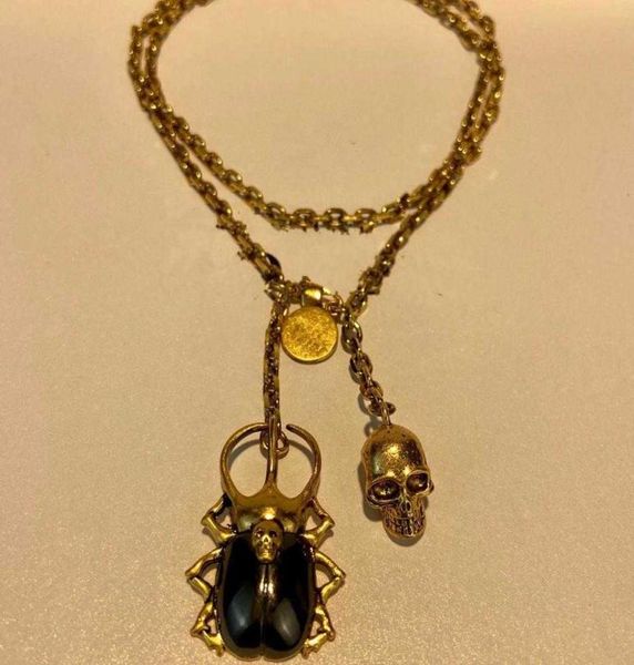 

brand fashion jewelry set beetle gold plated skull party vintage pendant black resin beetle necklace earrings set design1863005, Silver