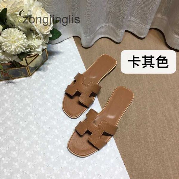 

slipper summer oran h slippers shoes women's color sandal bear designer versatile matching leather one line for tourism wear flat botto