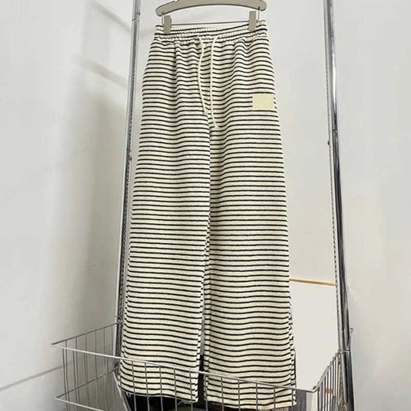 

luxury striped womens pants high rise drawstring straight trousers fashion sports casual street style pants, Black