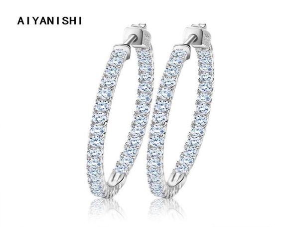 

real 925 sterling silver classic big hoop earrings luxury sona diamond fashion simple minimal gifts huggie6565271, Golden;silver