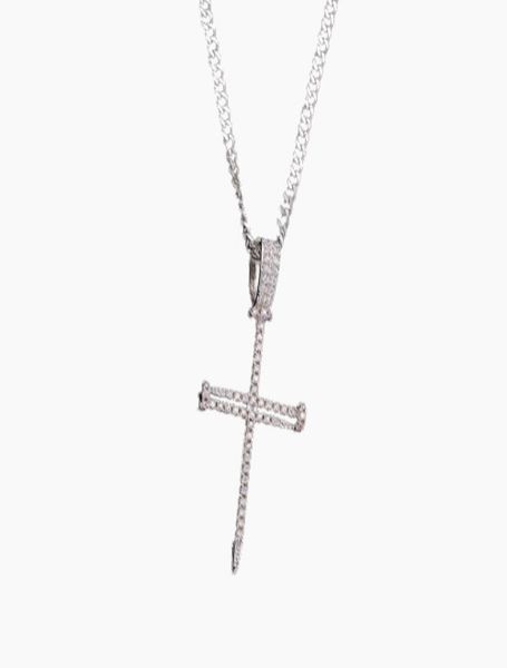 

micro pave iced out cubic zircon nail cross pendant necklace jewelry with cuban chain or rope chain7058688, Silver