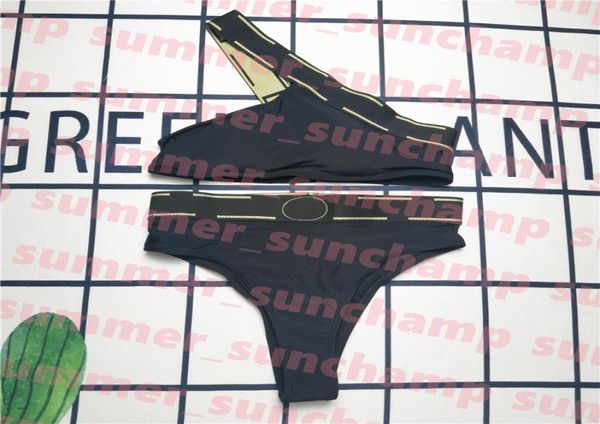

women bikinis set padded one shoulder swimsuit designer print split bathing suit6793510