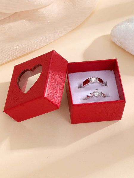 

women's accessories 2pcs couple cubic zirconia decor ring, Silver