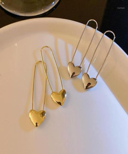 

stud simple design punk hip hop love safety pin earrings metal goldsilver color earring for women and men party jewelry gift5534637, Golden;silver