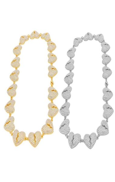 

hip hop iced out chian pendants necklace jewelry mens womens gold silver broken heart necklaces 1260 b38072749
