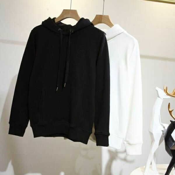 

plush winter new luo yiwei chest three-dimensional embroidery cotton hooded sweater loose bottoming for men and women, Black