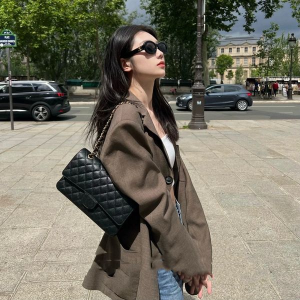 

10a designer shoulder bags classic plaid flap handbag gold silver chain leather letter solid color buckle square lady messenger bag handbags