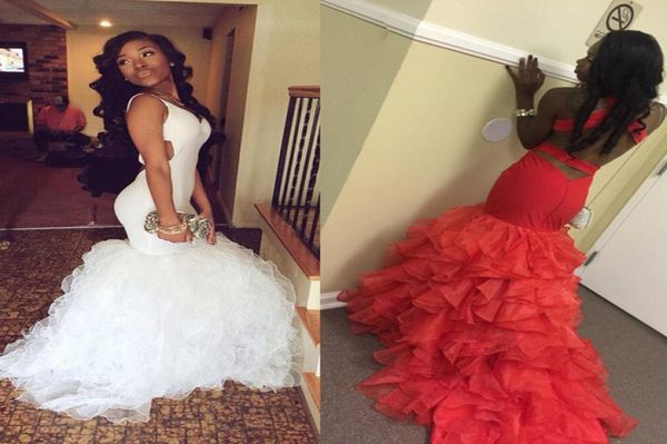 

2022 spring summer african prom dresses vneck ruffles organza mermaid evening party dresses long black girl backless formal 7316984