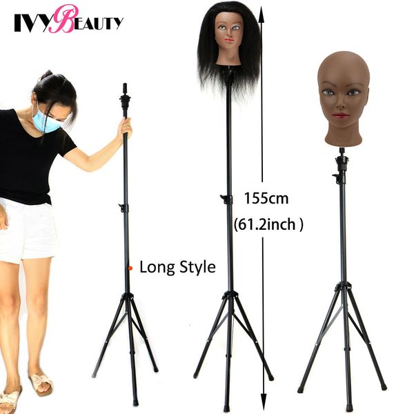 

wig stand 155cm long mannequin wig head tripod stand holder for cosmetology hairdressing head adjustable wig stand tipod for mannequin wig 2, White