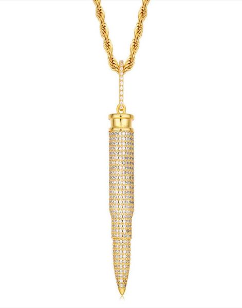 

mens cool hip hop necklace gold silver colors cz bullet pendant necklace with 24inch rope chain nice gift5975484