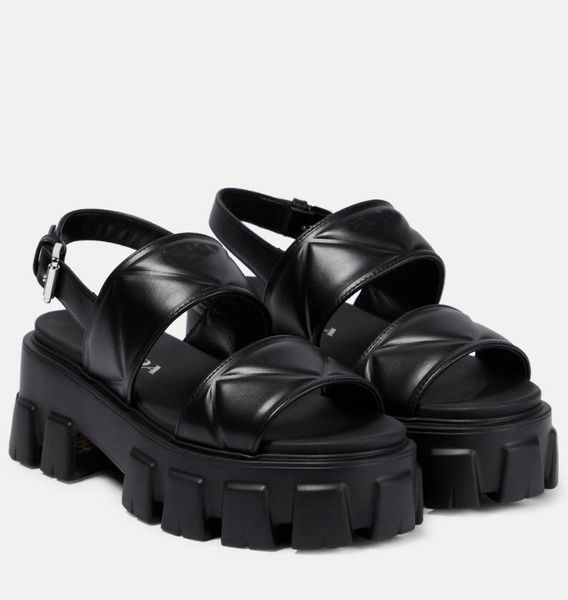 

summer luxury monolith leather platform sandals shoes white black brush leather lugged sole buckled slingback straps lady gladiator sandalia