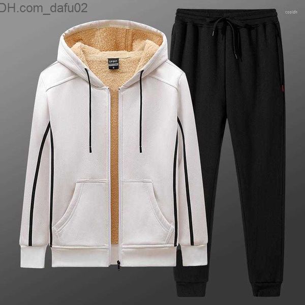 

men's tracksuits men's tracksuits arrived winter warm thick men sports suit tracksuit hooded sportswear zipper cardigan woolen pan, Gray