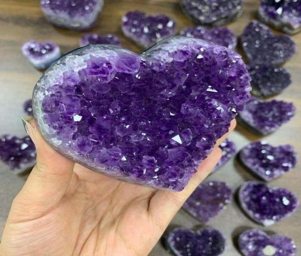

natural crystal amethyst quartz geode heart stone purple gemstone cluster crystal crafts for treasure gifts8309472, Black