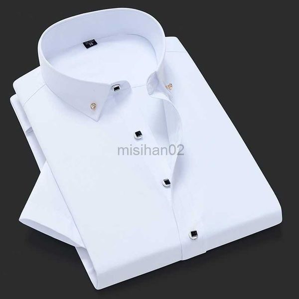 

men's casual shirts quality good button brand new formal shirt men short sleeve shirt turn down color slim fit casual shirt camisa masc, White;black