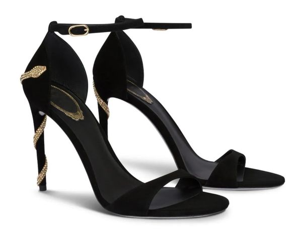 

women dress sandal black suede leather high heels renes sandals margot back crystal snake heeled made in italy with box 35-43