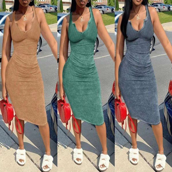 

style u neck pure color striped red wind camisole dress womens clothes, Black;gray