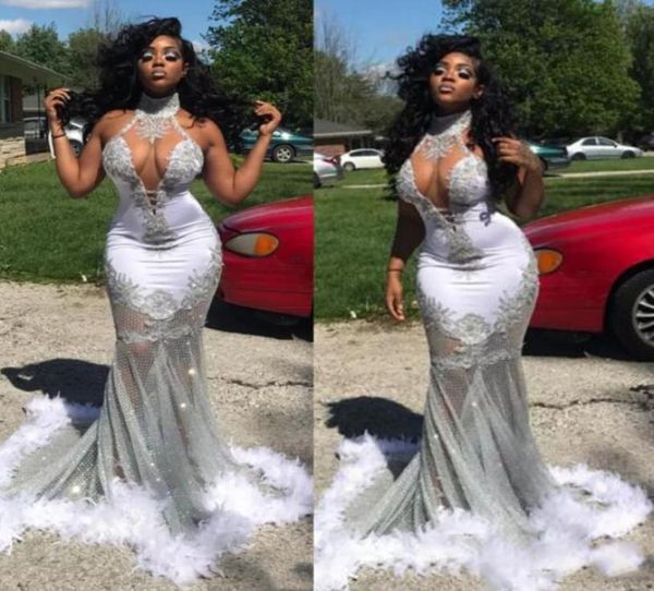 

south african see through prom dresses 2k17 lace appliques backless evening gowns tulle sweep train feather mermaid women formal p2304562, Black