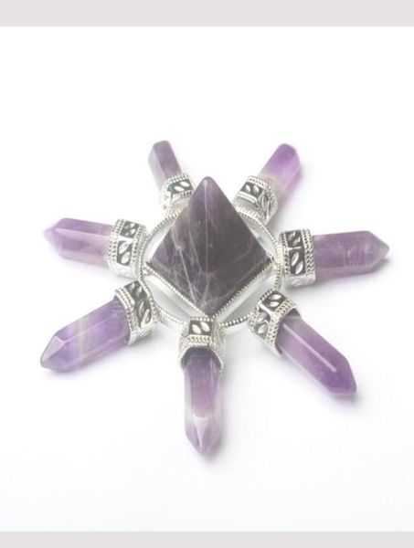 

pendant necklaces natural rose pink quartz clear crystal amethysts 7 chakra hexagon prism magic wand energy tower reiki pendulum h2018250, Silver
