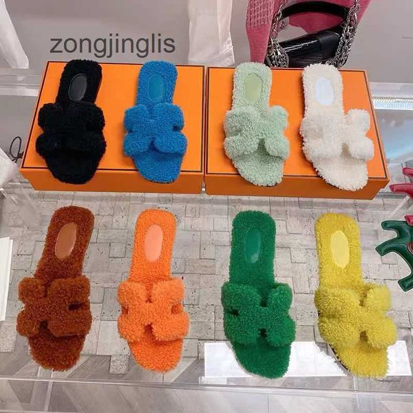 

shoes h all for slippers designer bear sandal oran dsigner wool slipper winter furry women autumn wear leather and fur one flat bottomed cas