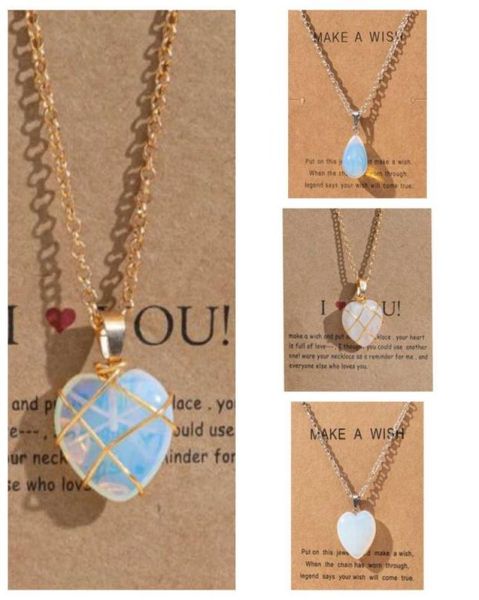 

wish necklace crystal pendant water drop heart healing stone bulk whole5052290, Silver