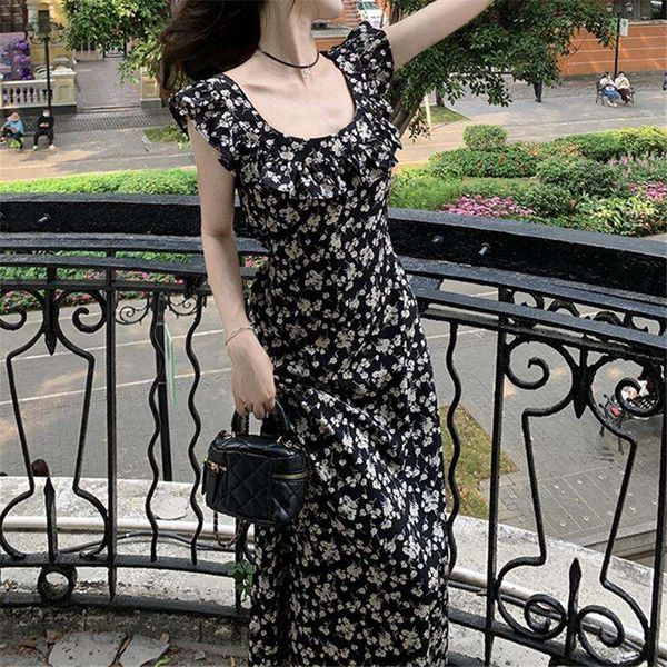 

break french style black shivering sling flying sleeve dress womens summer hepburn graceful, Black;gray