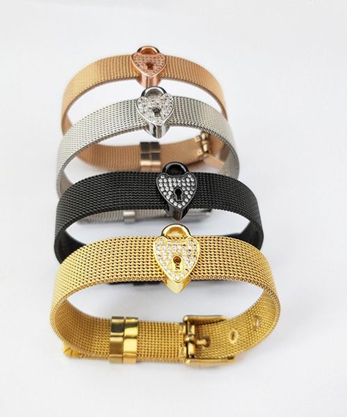 

fashion jewelry watch belt braceletmicro pave cz lock shape spacers charm adjustable bangle for xmas gifts bg2584428234, Black