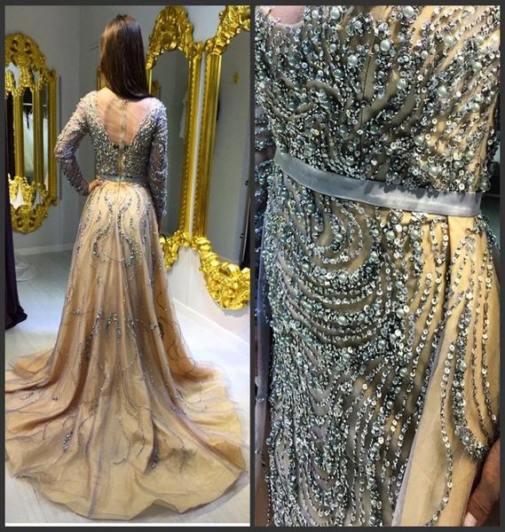 

luxury bead sequins aline long sleeve gorgeous evening dresses with sash sheer illusion back pageant prom dress gowns exquis7683498, Black;red