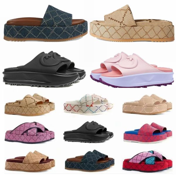 

woman slippers fashion sandals beach thick bottom slipper luxury designer platform alphabet lady leather flat slides size 35-45, Black