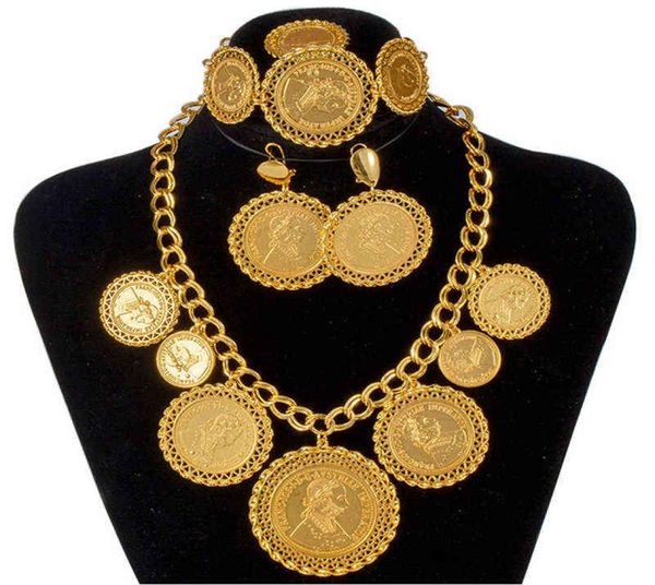 

coin necklaceearringringbracelet dubai jewelry sets for women gold color coins arabicafrican bridal turkey wedding gifts 211208248540, Silver
