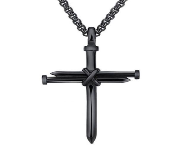 

men039s jewelry stainless steel nail and rope cross pendant necklace1759012, Silver