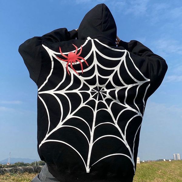 

womens hoodies sweatshirts y2k spider web graphic men gothic harajuku fashion pullovers loose high street oversized hoodie hip hop couple co, Black