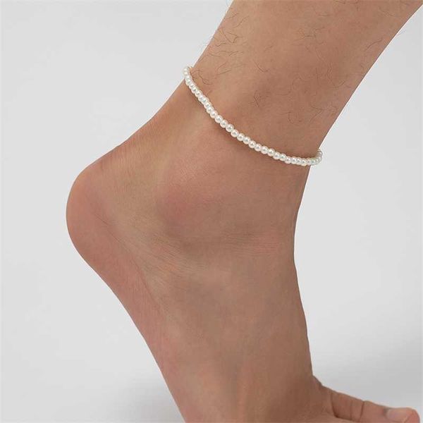 

simple imitation pearl beaded chain anklet women men boho handmade barefoot sandal foot jewelry summer beach 230719, Red;blue