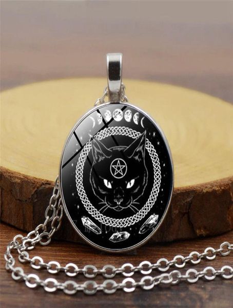 

black cat pendant necklace round time pentagram necklaces magic black cat necklace is very cool2376287, Silver