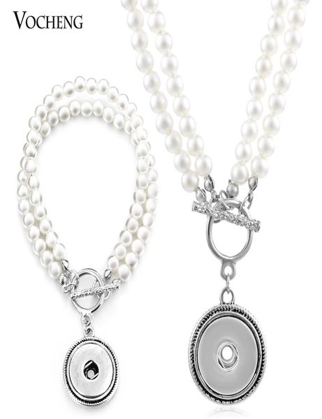 

noosa ginger snap 18mm button pearl jewelry set pendant necklace and bracelet vocheng nn3676701453, Silver