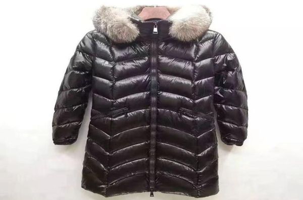 

designer womens down parkas hooded fox fur collar mid length casual fashion embroidered badge thick winter warm coat7883966, Black