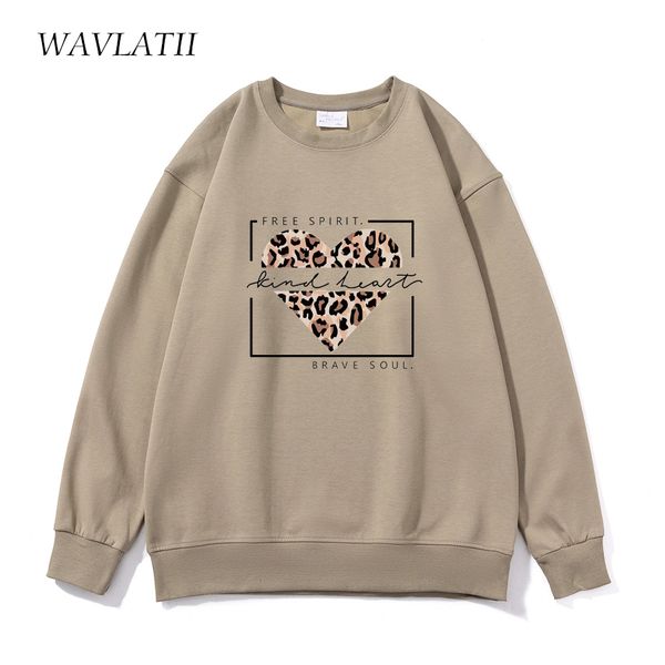 

womens hoodies sweatshirts wavlatii women casual cotton female light khaki leopard heart printed lady fashion pullovers wh2352 230725, Black